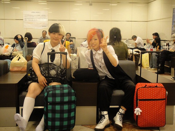 Two girls in the Shinkansen Waiting Room